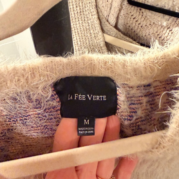 Anthropologie Cream Sweater with Blue and Pink Accents - Picture 2 of 2